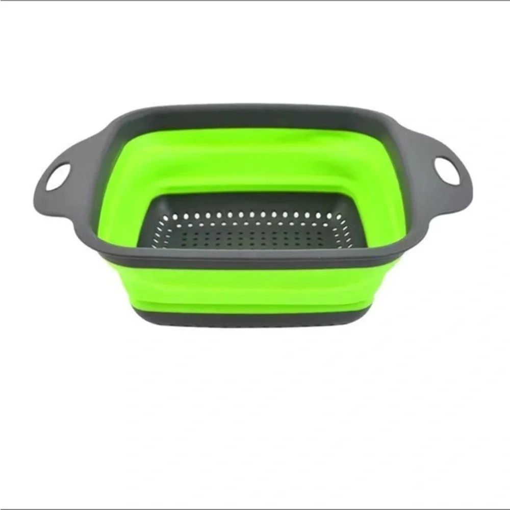New! Foldable! Silicone Drain Basket Green Food